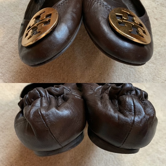 Tory Burch 💕Reva Brown Leather Emblem Logo Flats - Picture 7 of 8